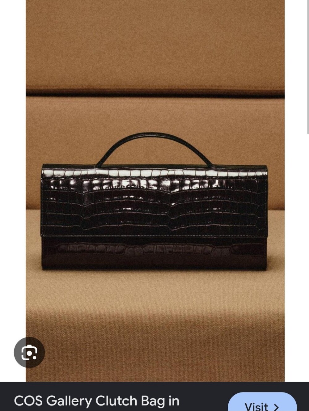 COS Black Croc-Embossed Top-Handle Clutch